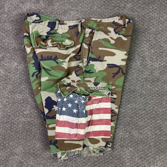 Ralph Lauren Denim Supply Cargo Shorts Men's 36 Camo US American Flag & - Picture 4 of 11